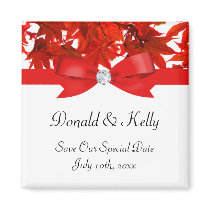 Red Fall Tree Leaves With Ribbon On White Wedding Refrigerator Magnet