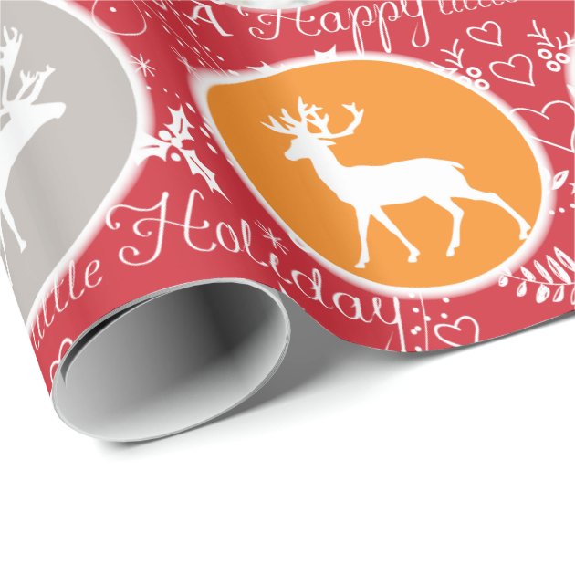 Red Family Photo Reindeer Christmas Merry Bright Wrapping Paper 3/4