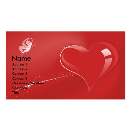 RED FANTASY HEART AND BUTTERFLY BUSINESS CARD TEMPLATES