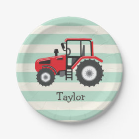 Red Farm Tractor 7 Inch Paper Plate