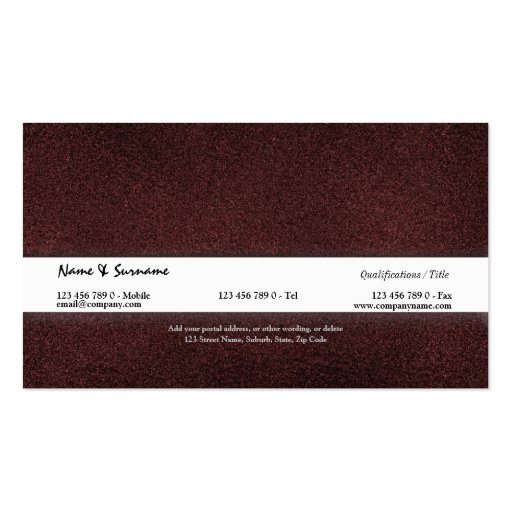 Red fashion stylist suede burgundy business card template (back side)
