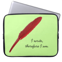 red feather - I write therefore I am laptop sleeves