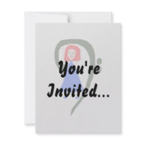 Red female blue dress blue bass clef custom invitations