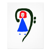 Red female blue dress blue bass clef personalized invite
