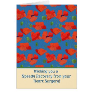 Red Field Poppies Get Well Heart Surgery Card