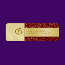 Red Filigree Gold Monogram Wedding Address Label labels