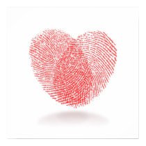 red fingerprint heart shape on white background