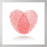 red fingerprint heart shape on white background