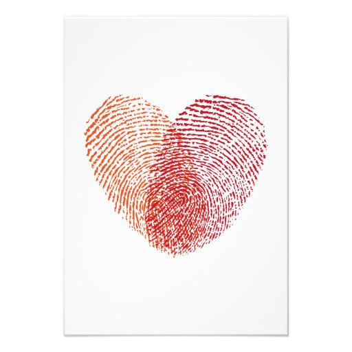 Red fingerprint heart, wedding invitation