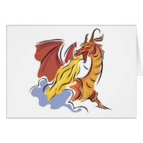 red fire-breathing dragon greeting cards