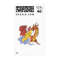 red fire-breathing dragon postage
