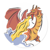 red fire-breathing dragon round stickers