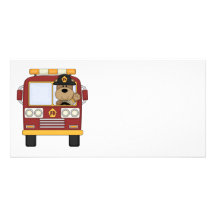 Red Fire Truck Bear Customized Photo Card
