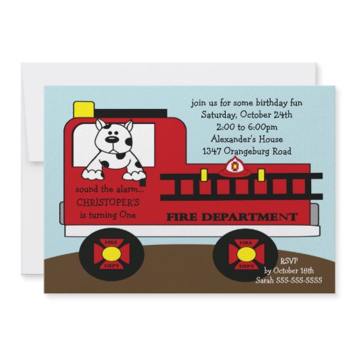 Red Fire Truck Birthday Party invitation
