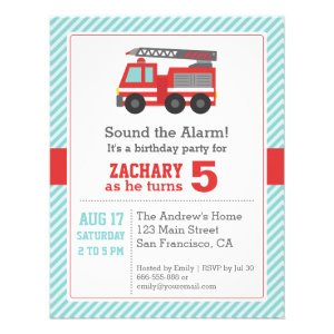 Red Fire Truck Birthday Party Invitation Announcement