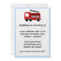 Red Fire Truck Blue Border Birthday Boy invitations