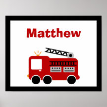 Red Fire Truck Personalized Name Wall Art Print