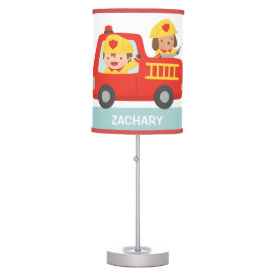 Red Fire Truck with Fire fighter Boys Room Decor Desk Lamp