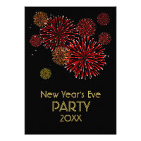 Red Fireworks New Years Party Invitation
