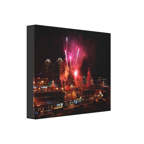 Red Fireworks Over The Kansas City Plaza Lights