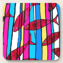 Red Fish in Striped Tank Coaster