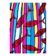 Red Fish in Striped Tank Personalized Invites