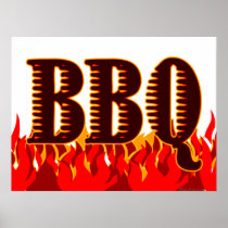 Red Flames BBQ Art Print