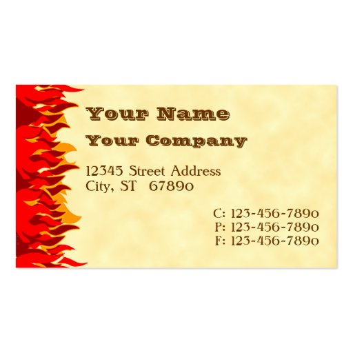 Red Flames Western Letters Business Cards (front side)