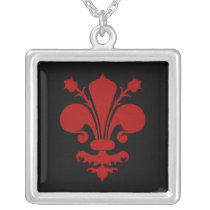 Red fleur de lys on black gothic punk medieval jewelry
