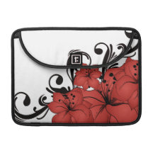 Red Floral Black Scrolls Sleeves For MacBooks