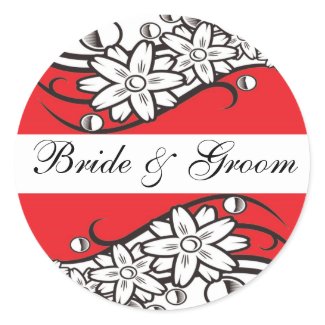 Red Floral bride & Groom Wedding Envelope Seals sticker