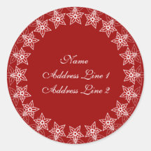 Red Floral Circle Address Labels Round Stickers