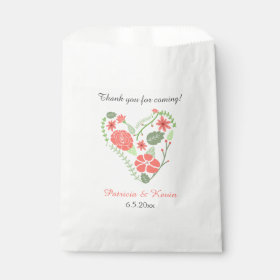 Red Floral Heart Wedding Favor Bag