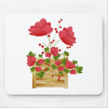 Red Floral in Planter Mouse Pad
