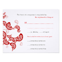 Red Floral Peacock Custom Wedding RSVP Reply Card Custom Announcements