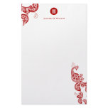 Red Floral Peacock Custom Wedding Stationery