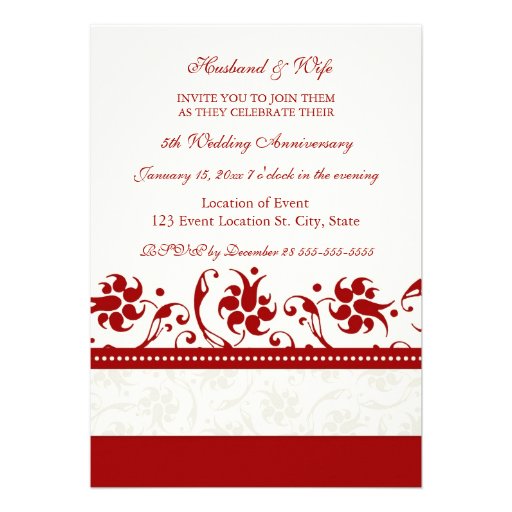 Red Floral Photo 5th Anniversary Invitation