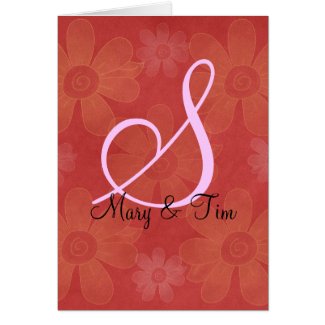Red Floral Splendor- Monogram: Greeting Cards card