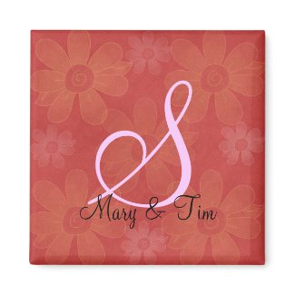 Red Floral Splendor- Monogram: Magnets magnet