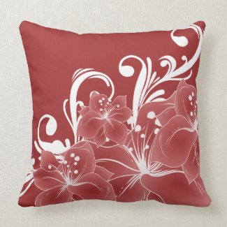 Red Floral White Scrolls Pillows