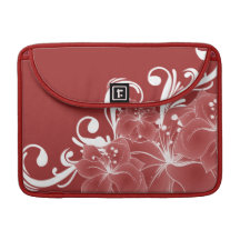 Red Floral White Scrolls Sleeve For MacBook Pro