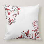 Red floral with bird pattern pillows