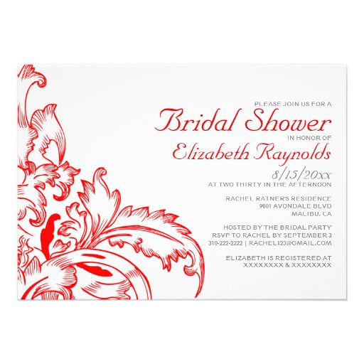 Red Flourish Bridal Shower Invitations