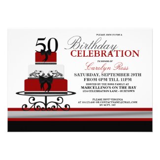 Red Flourish Cake Custom Birthday Invitations