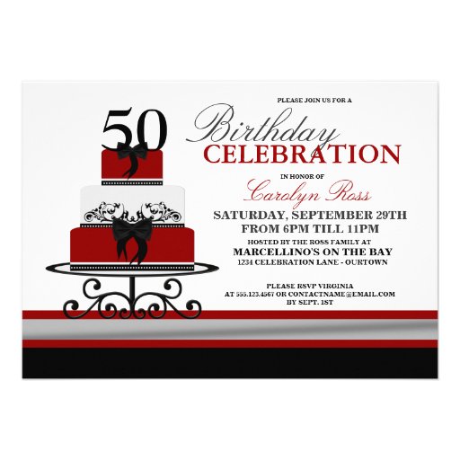 Red Flourish Cake Custom Birthday Invitations