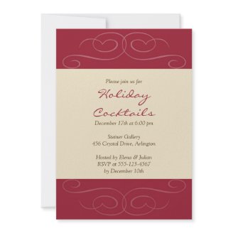 Red flourish Christmas holiday cocktail invitation