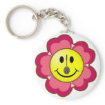 Red Flower Badminton Smiley Key Chain
