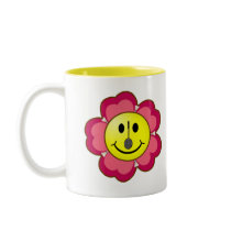 Red Flower Badminton Smiley Coffee Mugs