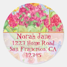 Red Flower Garden Address Sticker Watering Can Art