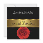 Red Flower Gold Fabulous 50th Personalized Invitation